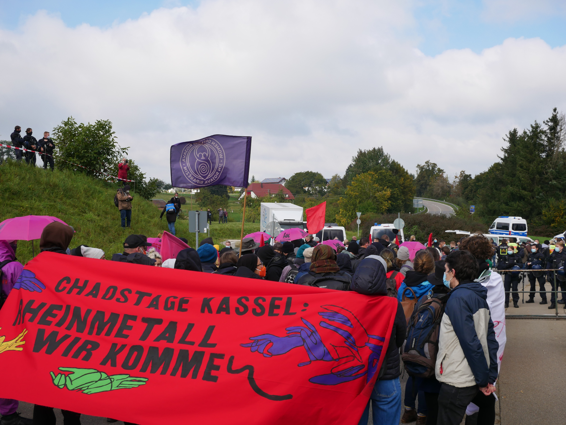 Transparent "Kassel: Rheinmetall wir kommen!" - gesehen auf der Aktion in Oberndorf